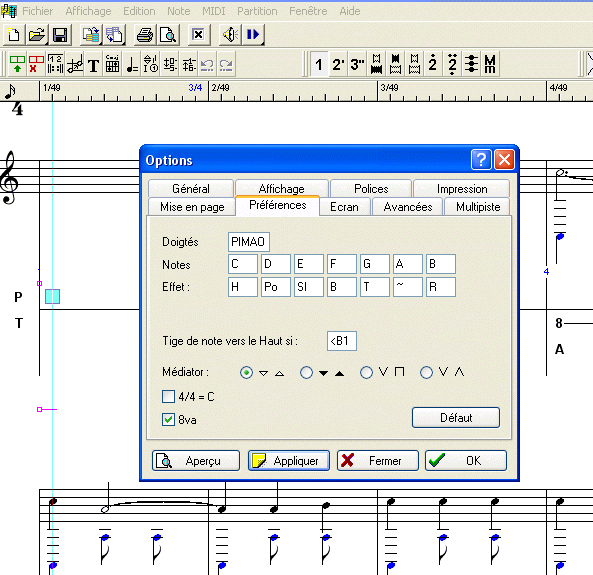 Copie d'écran des options de TablEdit